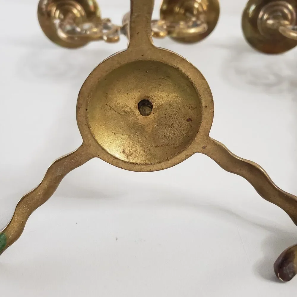 Antique Brass Candlesticks Twist Swirl Scroll Pair Double Candelabra Holders
